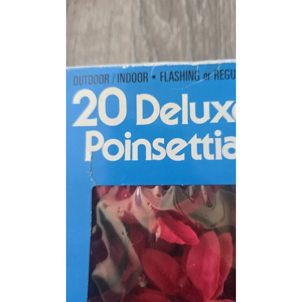 Joy Brite 20 Deluxe Decorative Silk Poinsettia Red Light Set Original Box